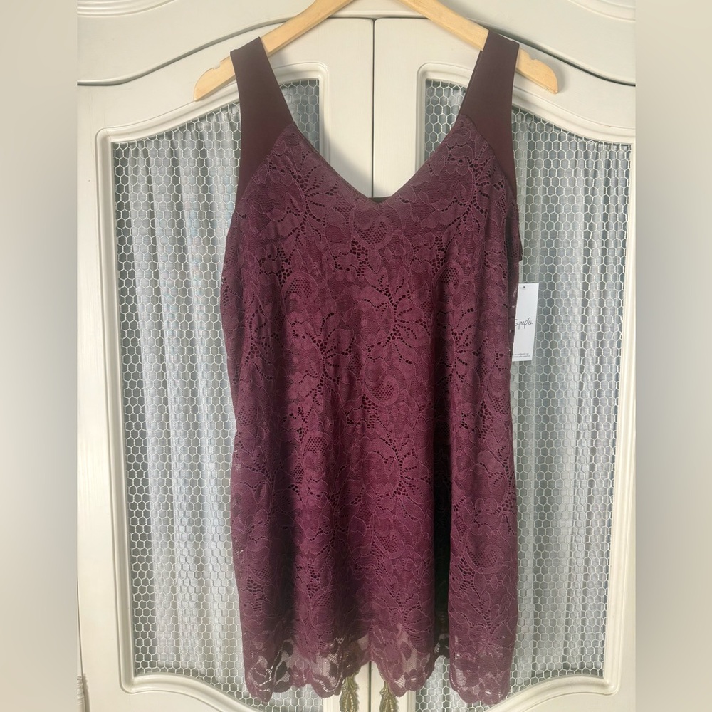 Sympli Reversible Lace V-Neckline Cami Top Wine Women’s US 12